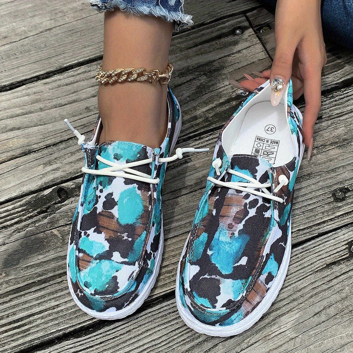 Multicolor Print Low Top Flat Shoes Lightweight Breathable Casual Walking Shoe