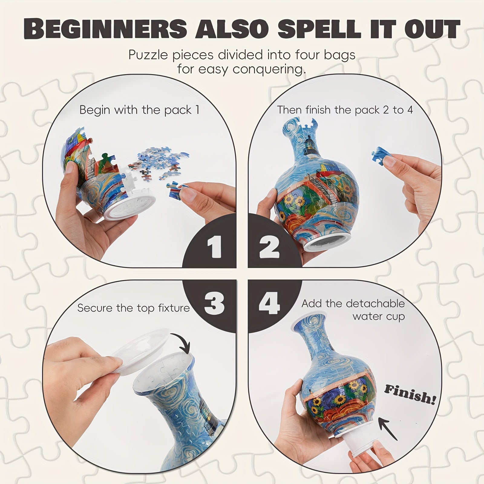 3D Puzzle Vase with 164 Curved Pieces Ideal Gift