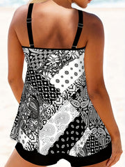 Women's Plus Size Boho Tankini Set Patchwork Paisley Print Cami Top & Shorts