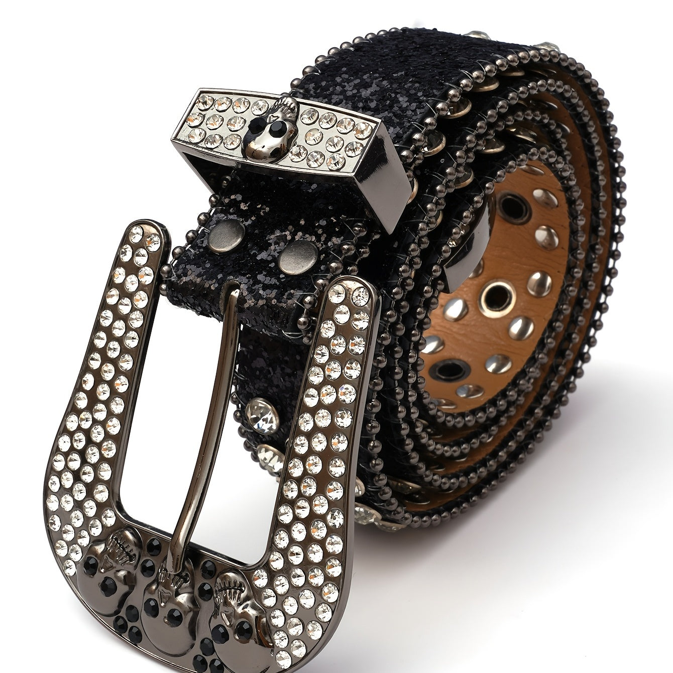 Rhinestone Rivet Punk Skull Head Unisex Western Cowboy Cowgirl Belt Bling