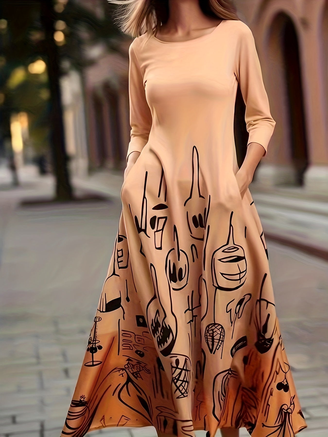  Ombre Print Long Sleeve Maxi Dress