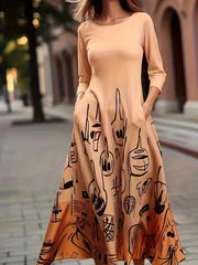  Ombre Print Long Sleeve Maxi Dress