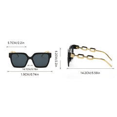 Vintage Oversize Square Frame Sunglasses Metal Chain Temple