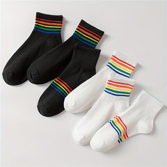 6 Pairs Rainbow Striped Mid Tube Socks Women's Stockings