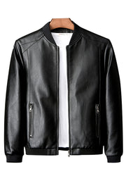 Men's Casual PU Leather Zipper Jacket