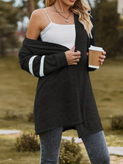  Stripe Print Long Sleeve Open Front Longline Cardigan