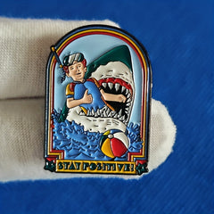 Funny Shark Eating Guy Metal Lapel Pin
