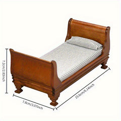 1:12 Scale Burgundy Classic Single Bed for Dollhouse Bedroom