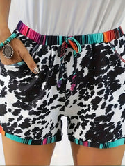  Casual Shorts Women's Plus Cow Print Contrast Ombre Trim Medium Stretc