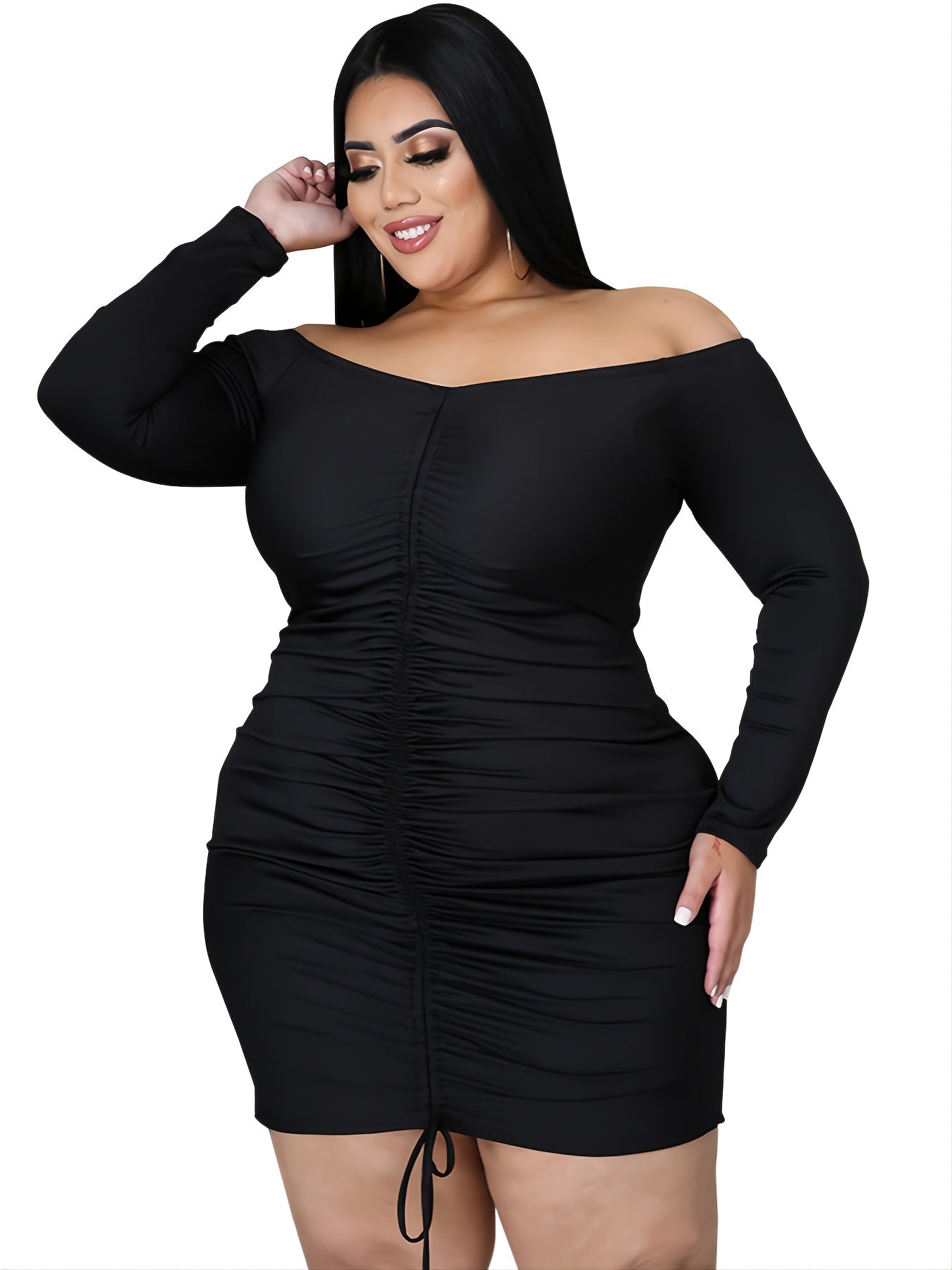 Off Shoulder Long Sleeve Bodycon Dress Plus Size