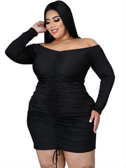 Off Shoulder Long Sleeve Bodycon Dress Plus Size