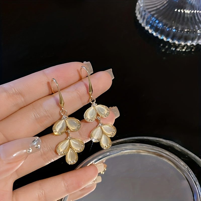 Opal Stone Petal Earrings Wedding Jewelry Accessories