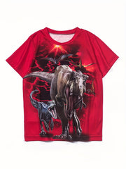 Boys' Dino 3D Print T Shirt, Breathable & Stretchy, Summer Outdoors