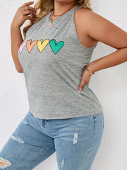  Heart Print Halter Neck Tank Top Women's Plus Medium Stretch
