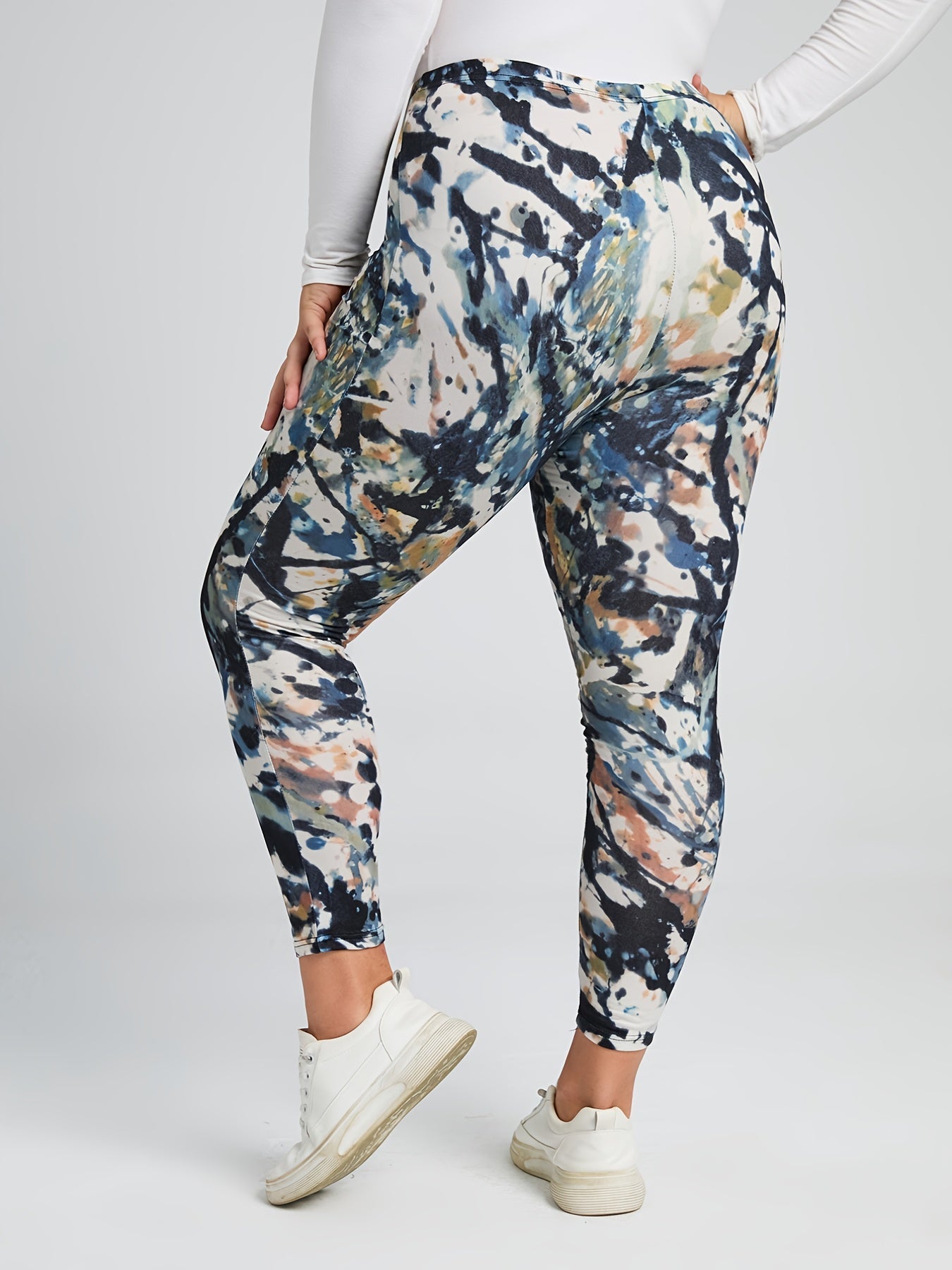  High Rise Random Print Leggings Women's Plus High Stretch Boho Skinny
