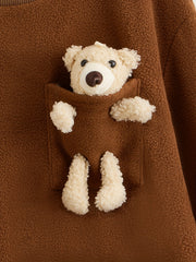 Boys Bear Decor Pullover Sweatshirt Long Sleeve Crew Neck Tops