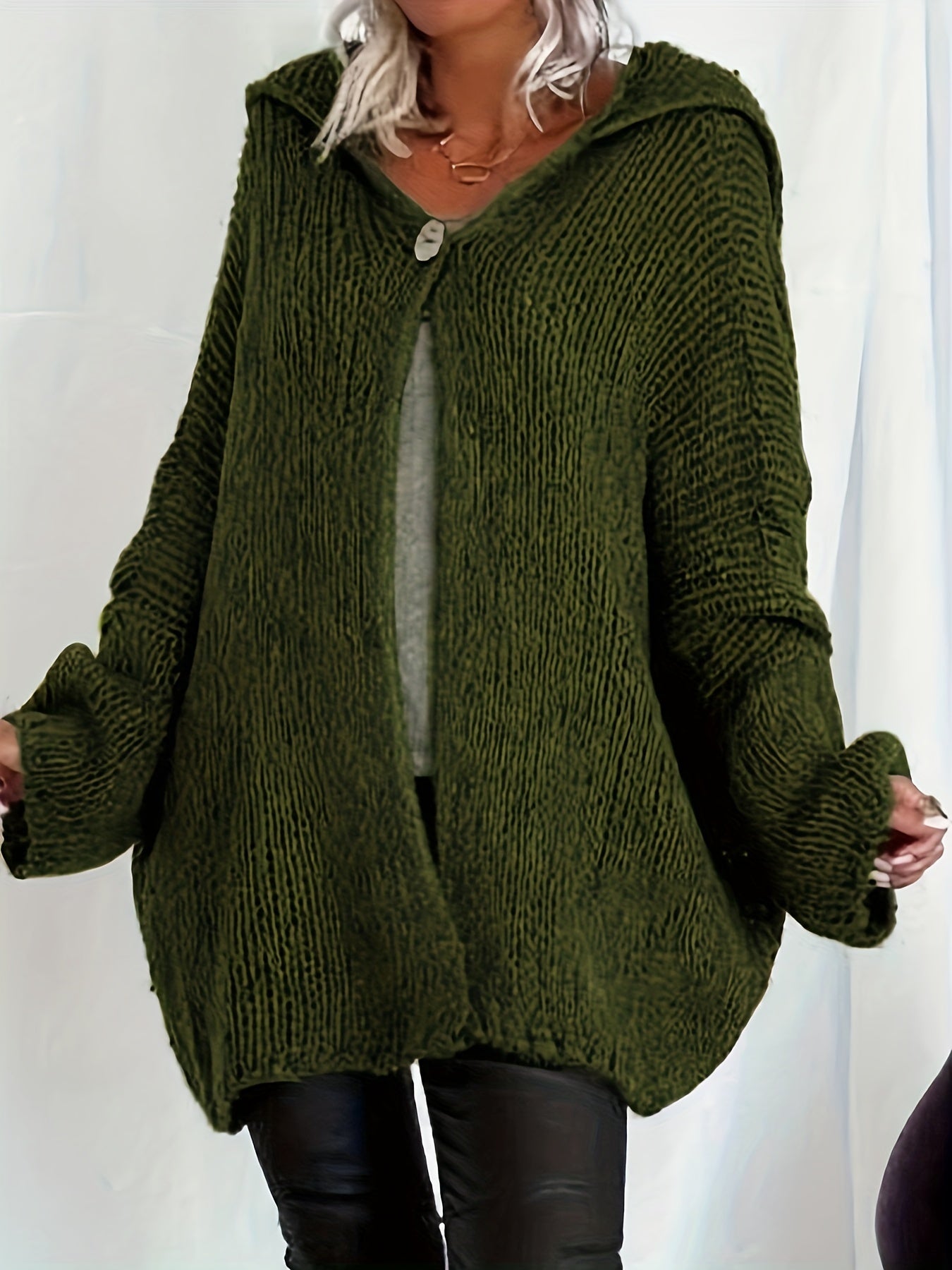  Casual Cardigan Solid Drop Shoulder Long Sleeve Hooded Cardigan