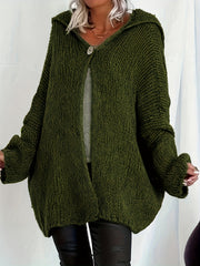  Casual Cardigan Solid Drop Shoulder Long Sleeve Hooded Cardigan