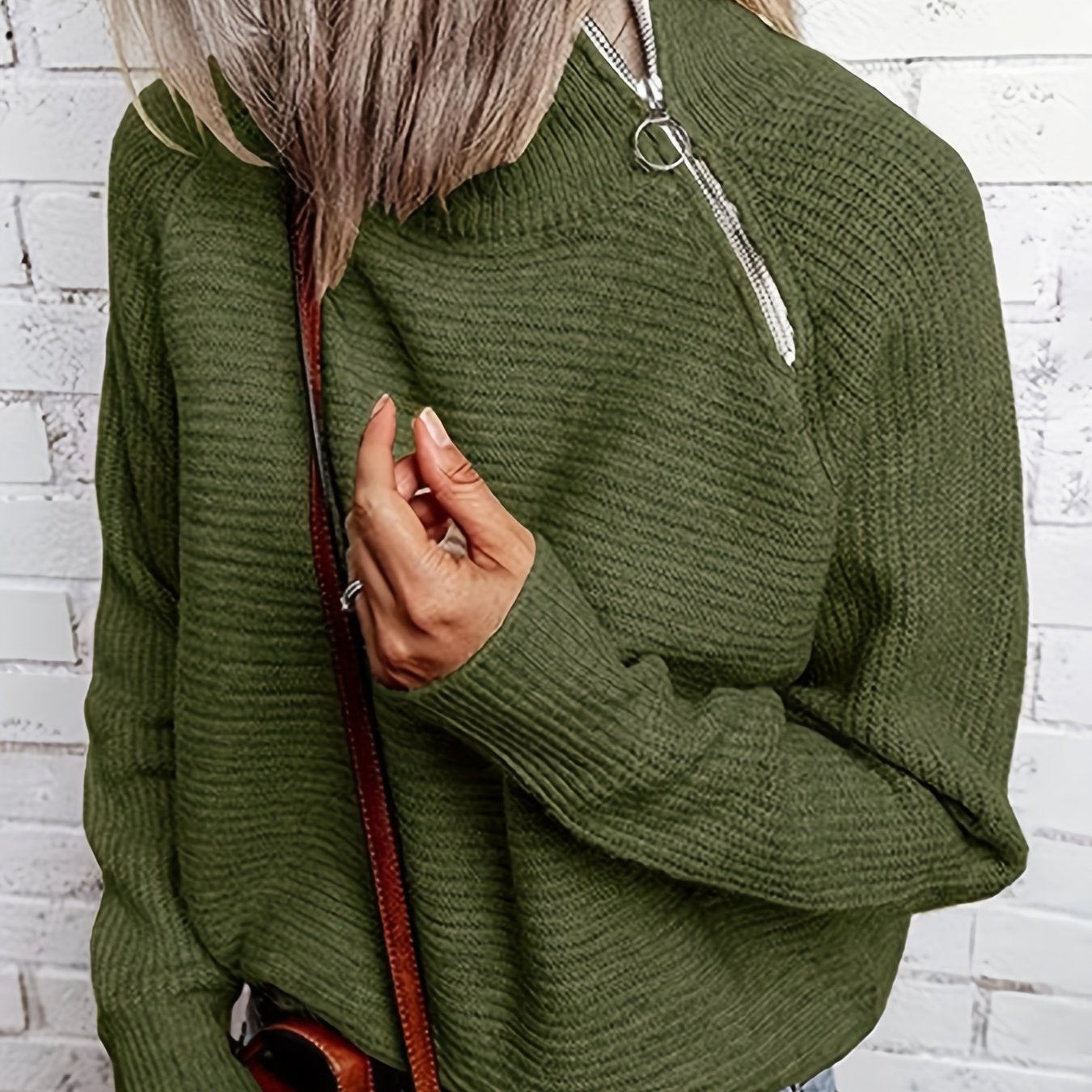  Casual Sweater Women's Plus Solid Zipper Long Sleeve