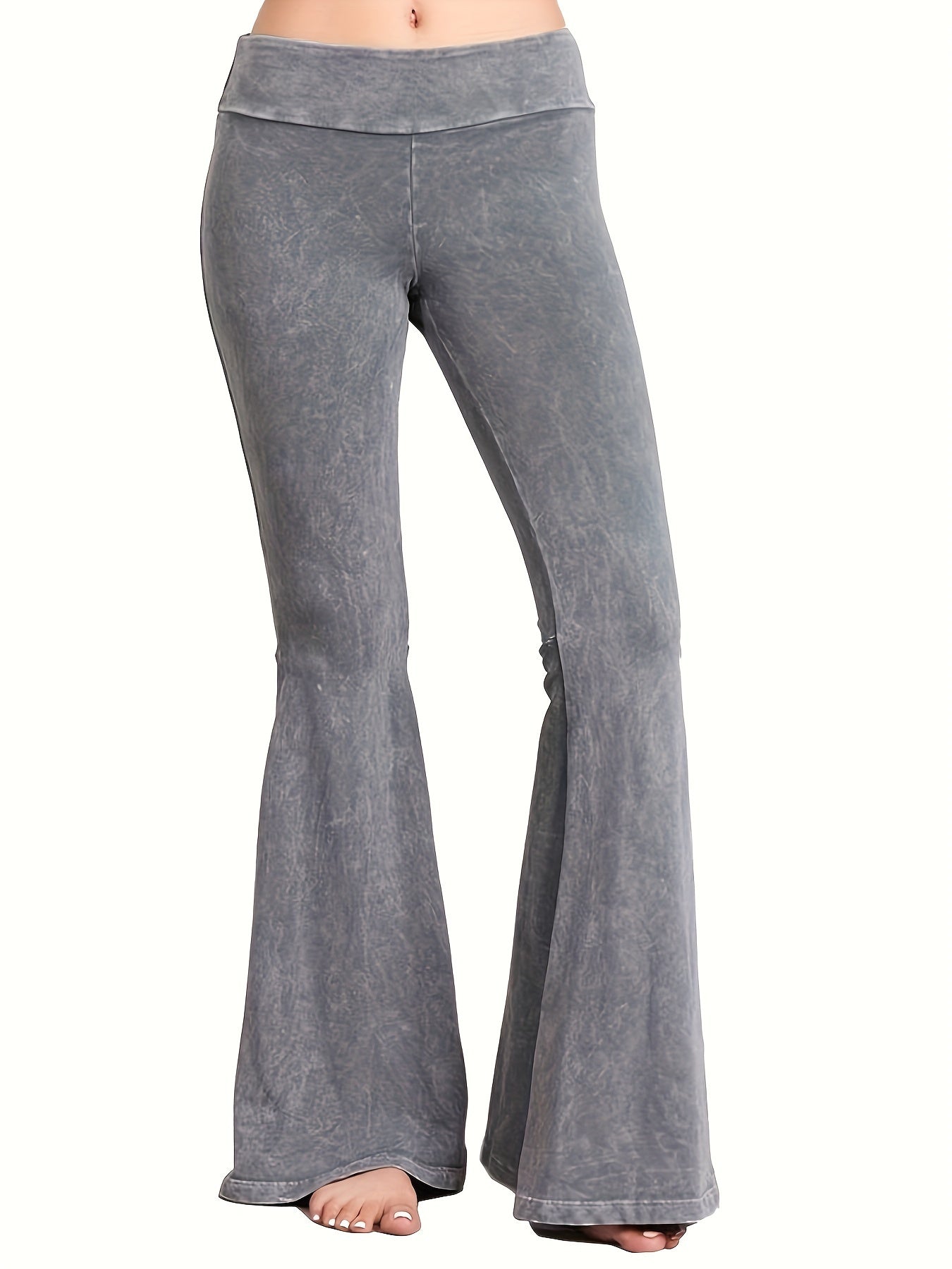 Denim Print Flare Leg Pants