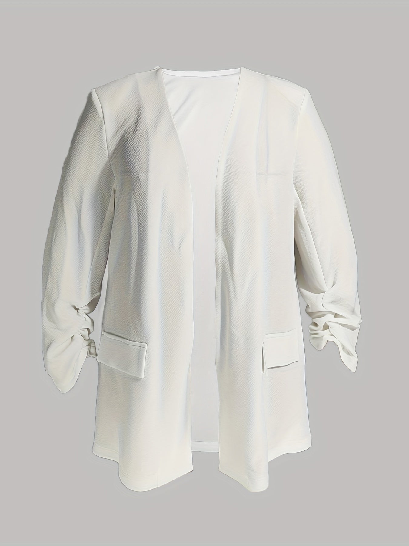  Solid Ruched Open Front Blazer