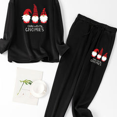  Christmas Lounge Set Gnomes & Letter Print Tee & Joggers Pajamas