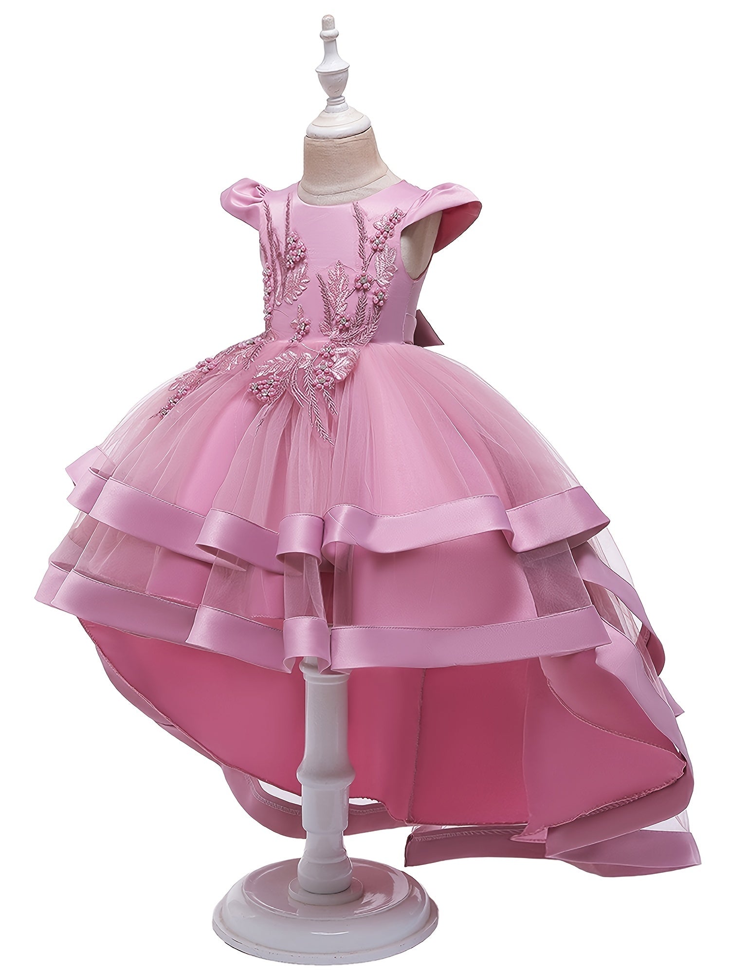 Girls Mesh Flower Embroidered Princess Dress Party Performance
