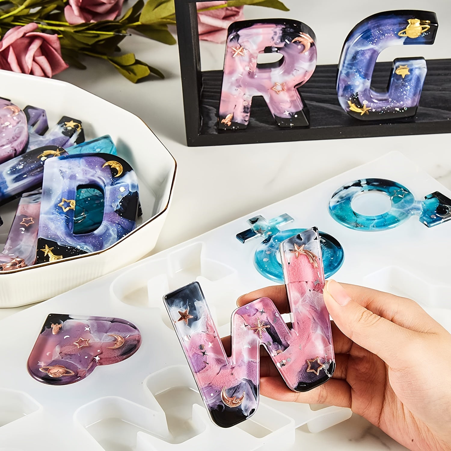 Large Reversed Alphabet Resin Molds Silicone Mold Set