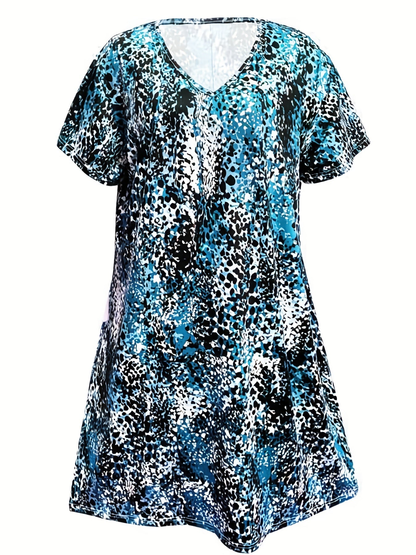  Casual Dress Women's Plus Random Print V Neck Medium Stretch Dress