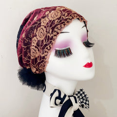 Vintage Lace Flower Embroidery Turban Cap Mesh Hijab Head Scarf