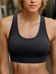 Racerback Ribbed Sports Bra Push Up Shockproof