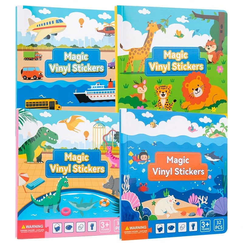 Kids Magic Vinyl Sticker Book Reusable Quiet Busy Paste Portable Sticker Toys