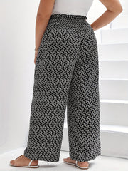  Wide Leg Trousers Allover Print Paperbag Waist