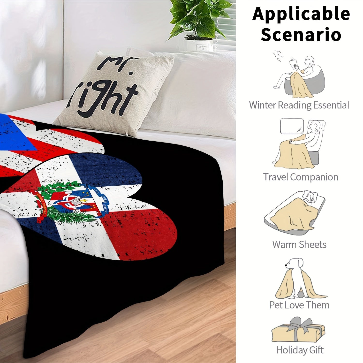 National Flag Heart Fleece Blanket for Camping Travel