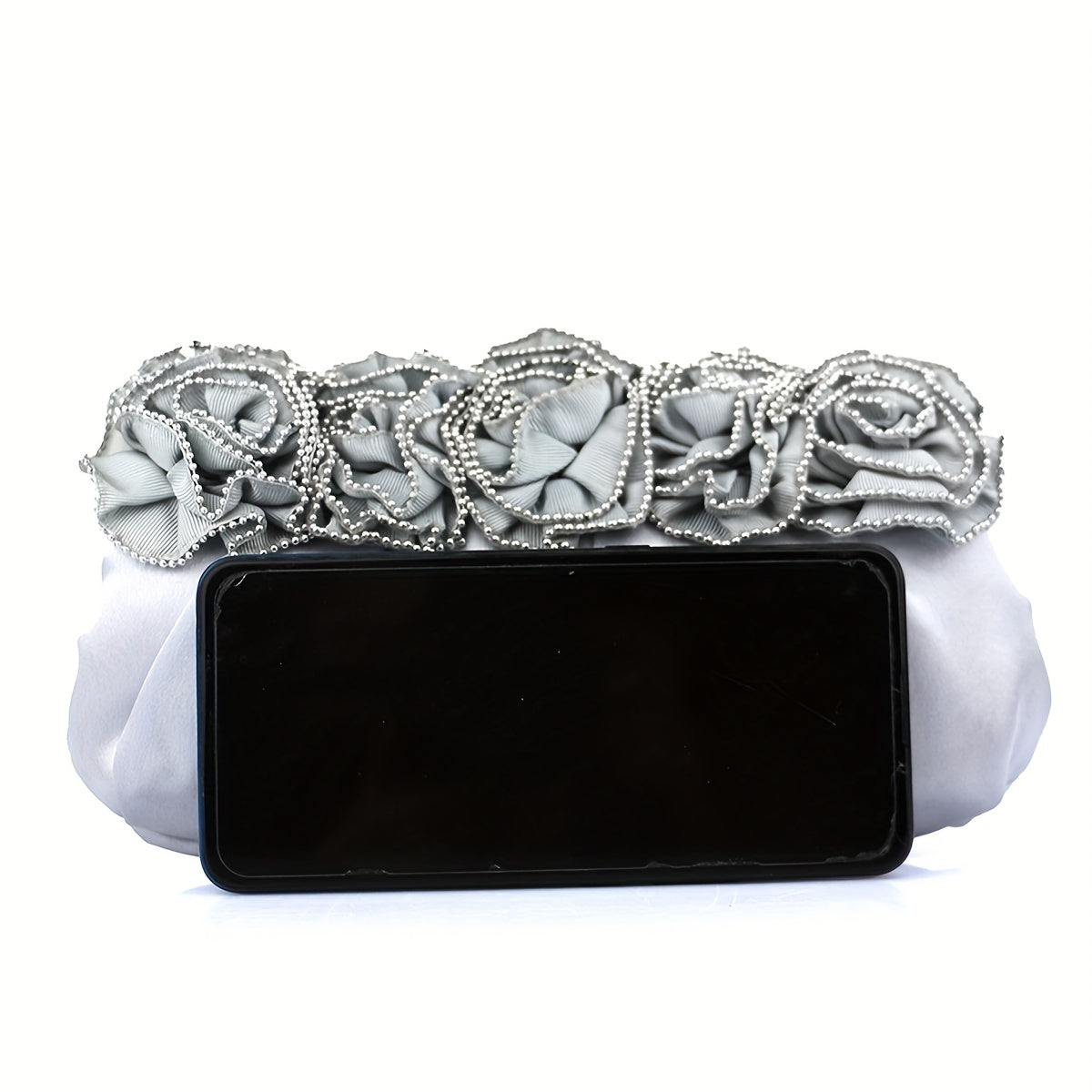 Pleated Flower Kiss Lock Metal Chain Clutch Elegant Textured Frame Purse