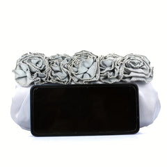 Pleated Flower Kiss Lock Metal Chain Clutch Elegant Textured Frame Purse