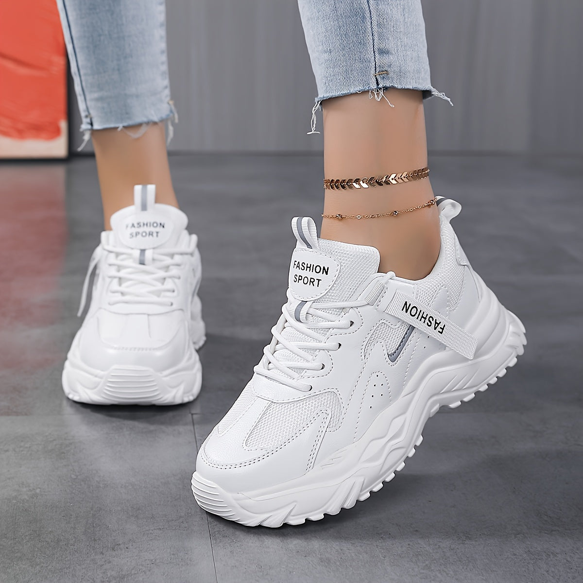 Women's Faux Leather Heighten Chunky Sneakers for Outdoor Sports
