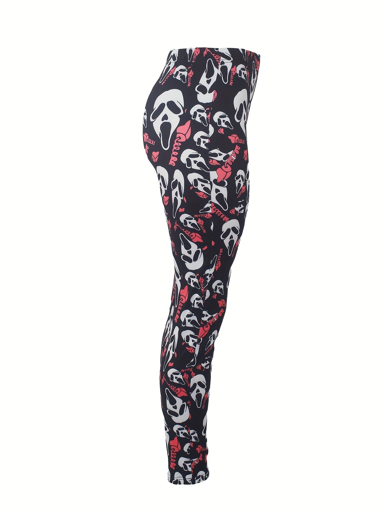 Skull Print Plus Size Leggings Medium Stretch Skinny Casual Leggings