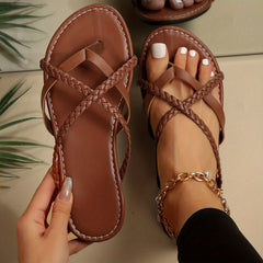 Women's Braided Cross Strap Slide Sandals Flat Summer Shoes
