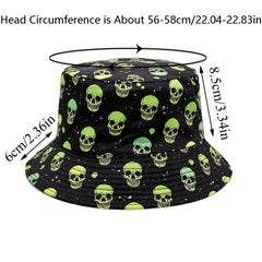 Skull Print Reversible Sunshade Bucket Hat for Men Women