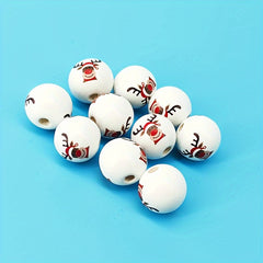 10pcs Christmas Printed Wooden Beads Set Snowman Elk Decorative