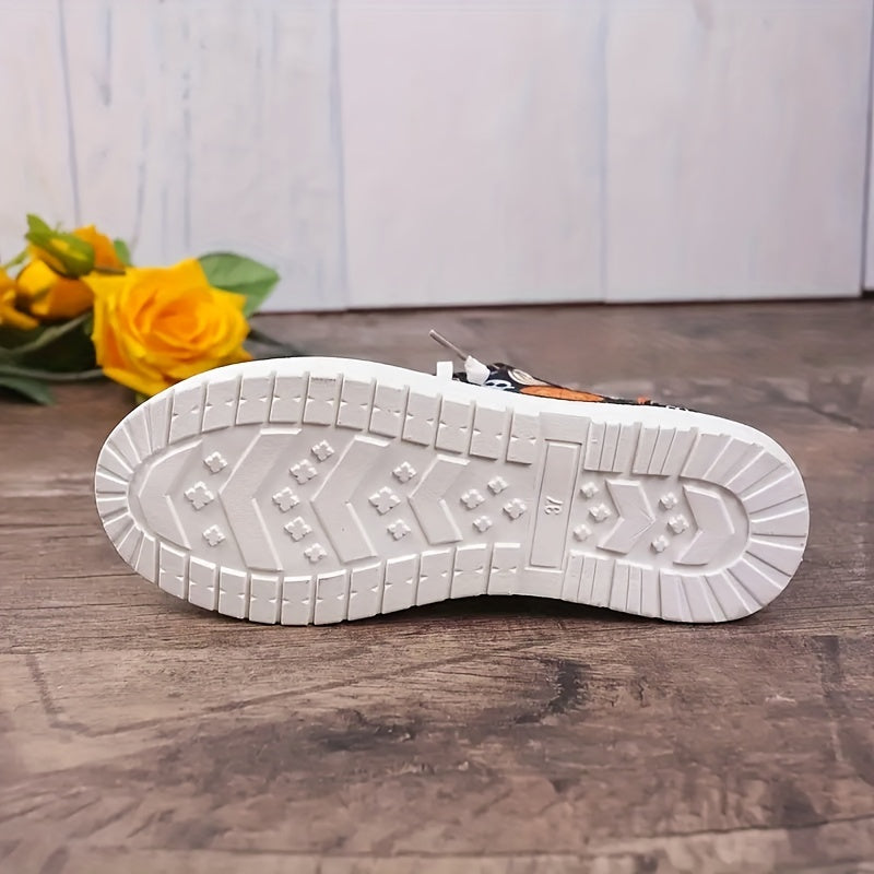 Women's Halloween Ghost Pumpkin Canvas Shoes Non Slip Flat Soft Lightweight