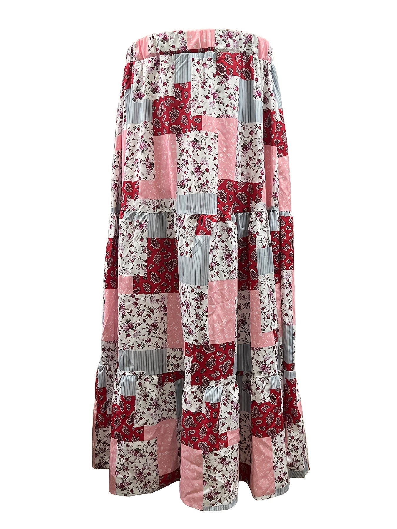 Boho Skirt Patchwork Print High Rise Maxi Skirt