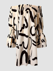 Letter Print Off Shoulder Dress Loose Long Sleeve Dress Casual Women's Clothing