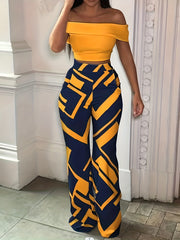  Colorblock Geometric Print High Rise Trousers