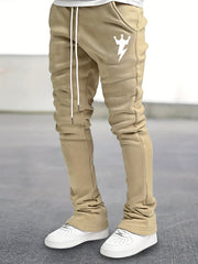 Lightning & Crown Pattern Flared Trousers Men's Casual Joggers