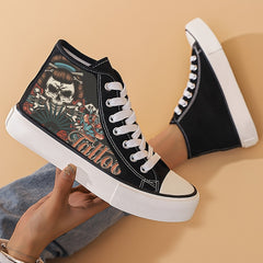 Horror Skull Pattern High Top Canvas Sneakers