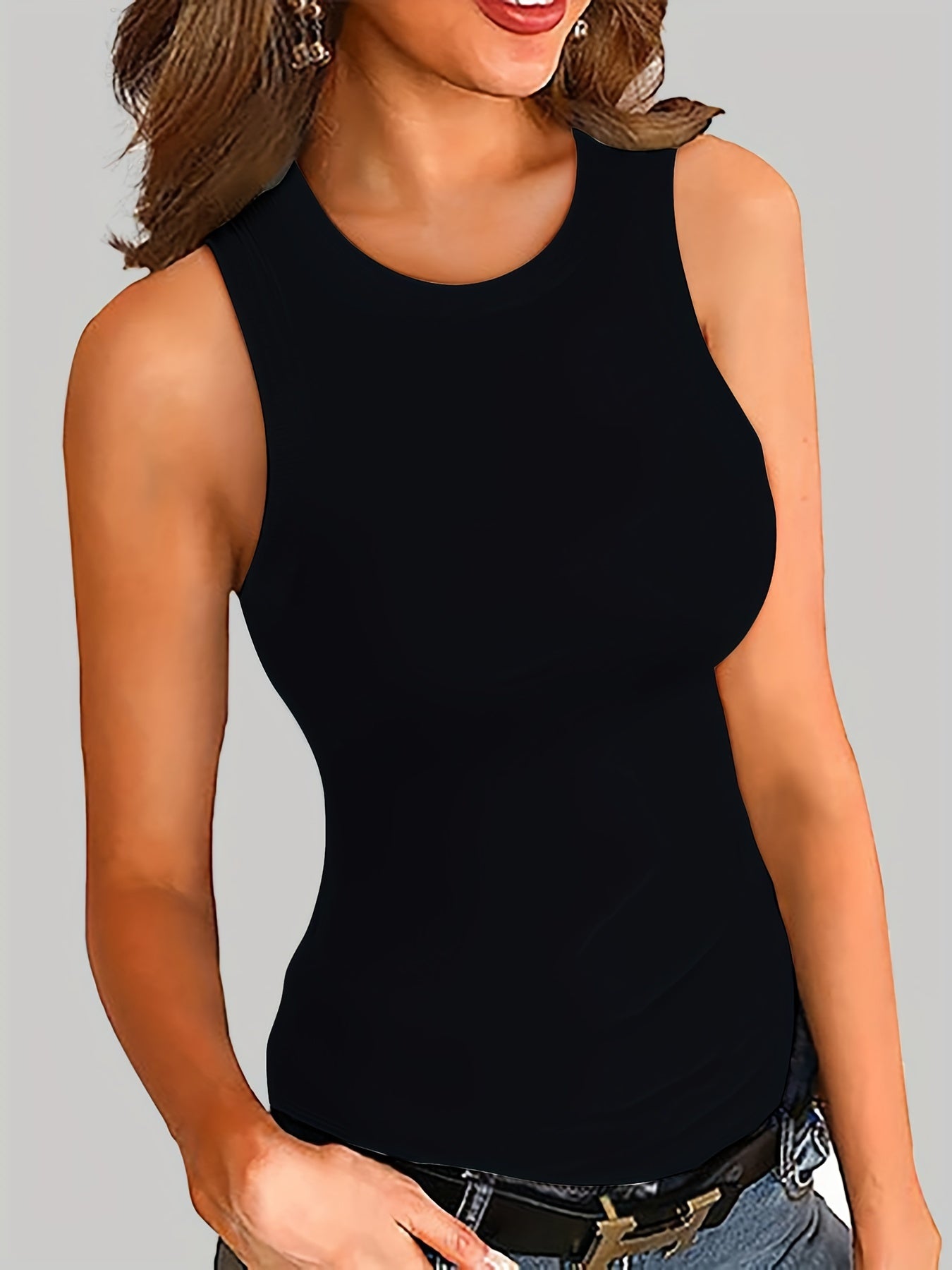  Solid Round Neck Tank Top