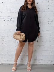  Casual Flounce Sleeve Lace Up Shirt Dress