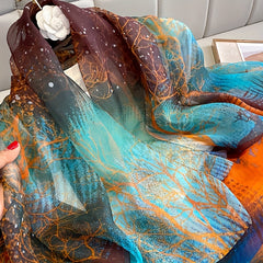 Landscape Printed Shawl Lightweight Breathable Shawl Wrap Sunscreen Gauze Scarf